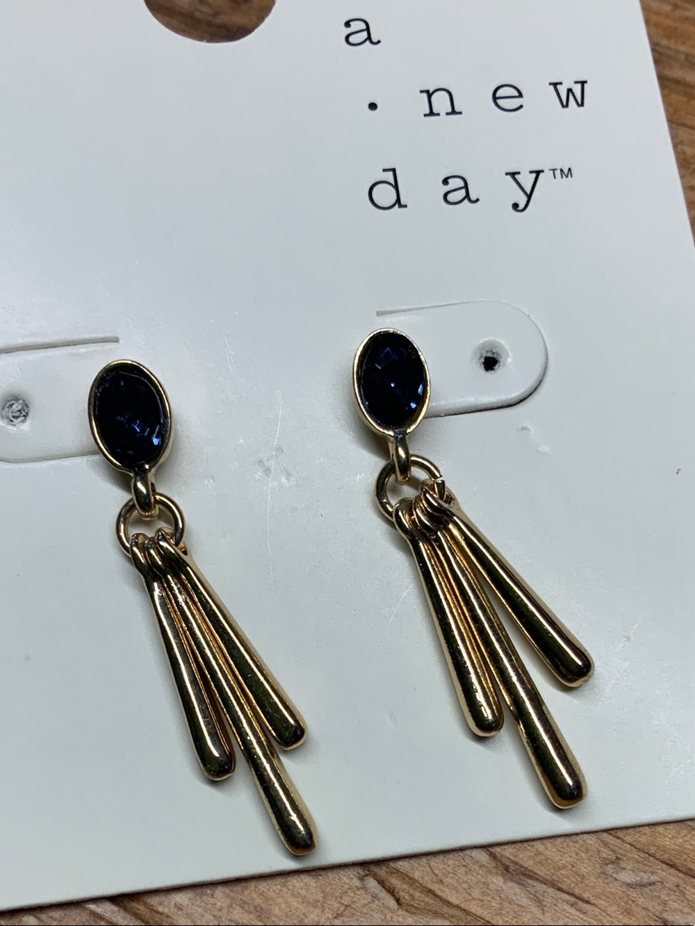 a new day with Dark Blue Stones Gold Tone Dangle Earrings